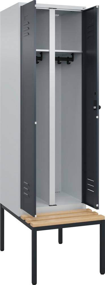 S/W-Gard.-Schrank CLASSICB800xT500xH2120 mm RAL 7035/7016, 2 Abteile mit untergeb. Sitzbank - Artikel: 7830373611