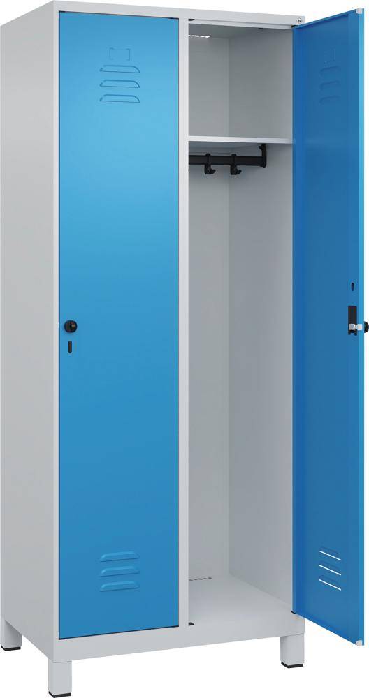 Garderobenschrank m.FüßenB800xT500xH1950 Korpus RAL 7035 LichtgrauTüren RAL 5012 Lichtblau - Artikel: 7830372623
