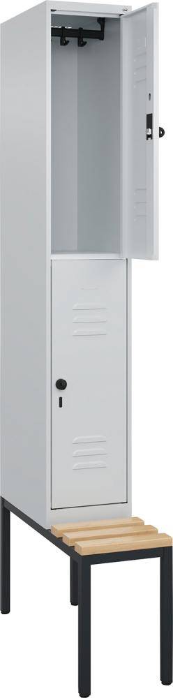 Doppelst. Schrank CLASSICB300xT500xH2120 mm RAL 7035/7035, 1x2Abteilemit untergeb. Sitzbank - Artikel: 7830373380