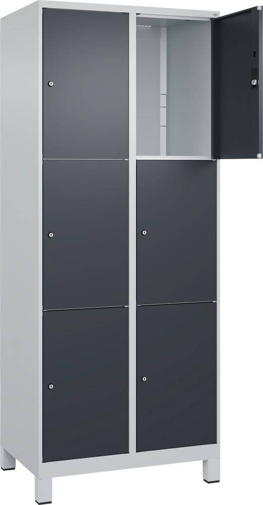 Fächerschrank CLASSIC B800xT500xH1950 mm RAL 7035/7016, 2x3 Fächermit 100 mm hohen Füßen - Artikel: 7830372933