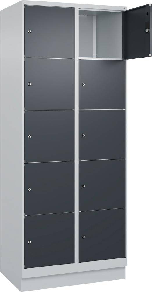 Fächerschrank CLASSIC B800xT500xH1950 mm RAL 7035/7016, 2x5 Fächermit 100 mm hohem Sockel - Artikel: 7830373213