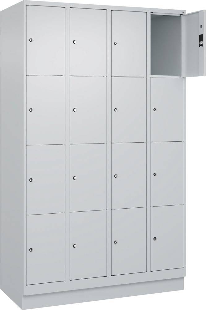 Fächerschrank CLASSIC B1200xT500xH1950 mm RAL 7035/7035, 4x4 Fächermit 100 mm hohem Sockel - Artikel: 7830373146