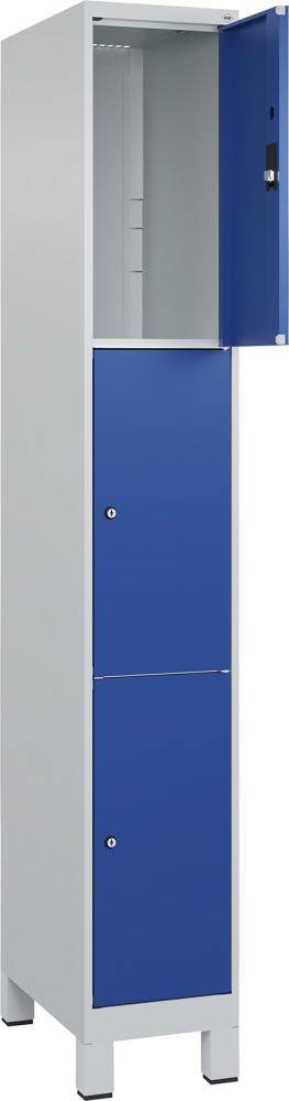 Fächerschrank CLASSIC B300xT500xH1950 mm RAL 7035/5010, 1x3 Fächermit 100 mm hohen Füßen - Artikel: 7830372910