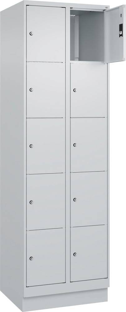 Fächerschrank CLASSIC B600xT500xH1950 mm RAL 7035/7035, 2x5 Fächermit 100 mm hohem Sockel - Artikel: 7830373182