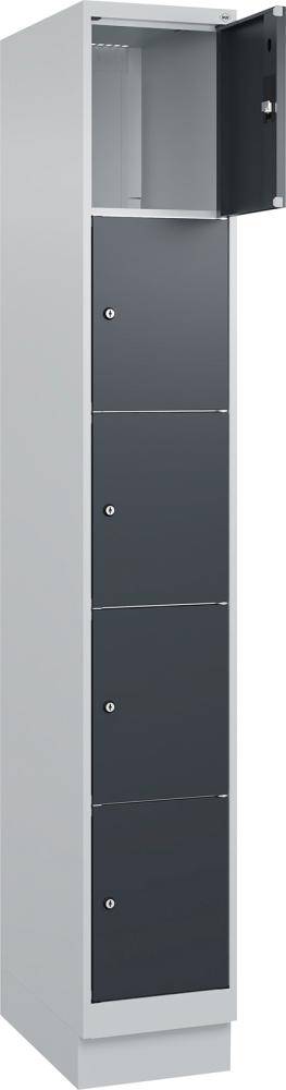 Fächerschrank CLASSIC B300xT500xH1950 mm RAL 7035/7016, 1x5 Fächermit 100 mm hohem Sockel - Artikel: 7830373210