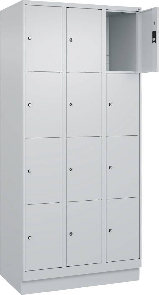 Fächerschrank CLASSIC B900xT500xH1950 mm RAL 7035/7035, 3x4 Fächermit 100 mm hohem Sockel - Artikel: 7830373144