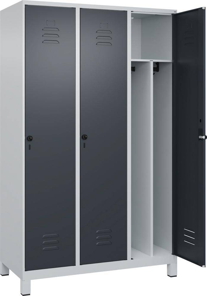 Gard.-Schrank TW CLASSIC B1200xT500xH1950 mm RAL 7035/7016, 3 Abteile mit 100 mm hohen Füßen - Artikel: 7830373735