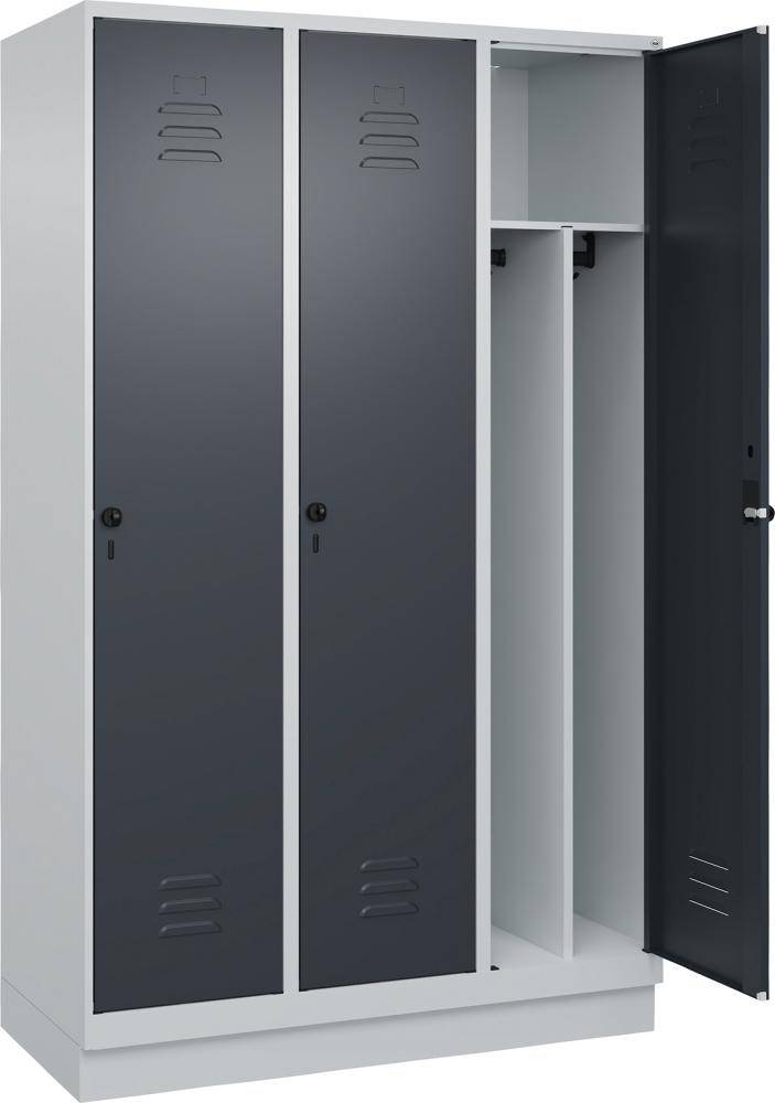 Gard.-Schrank TW CLASSIC B1200xT500xH1950 mm RAL 7035/7016, 3 Abteile mit 100 mm hohem Sockel - Artikel: 7830373775