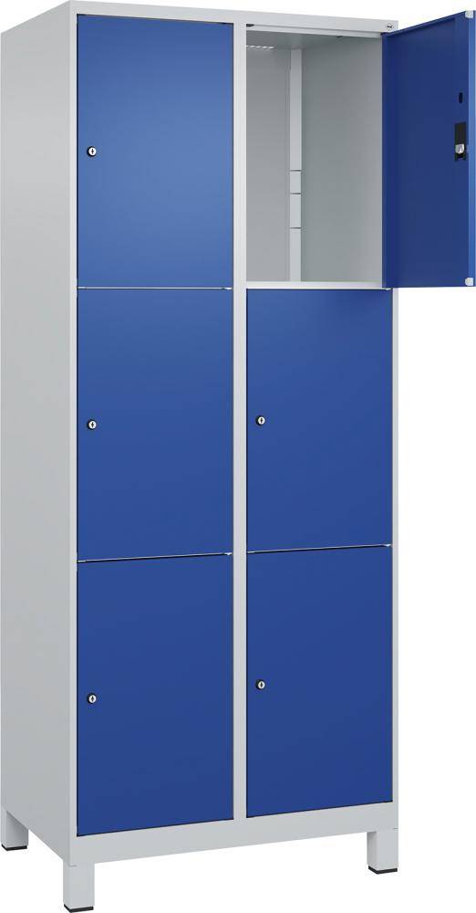 Fächerschrank CLASSIC B800xT500xH1950 mm RAL 7035/5010, 2x3 Fächermit 100 mm hohen Füßen - Artikel: 7830372913