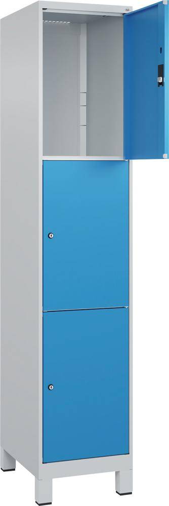 Fächerschrank CLASSIC B400xT500xH1950 mm RAL 7035/5012, 1x3 Fächermit 100 mm hohen Füßen - Artikel: 7830372921