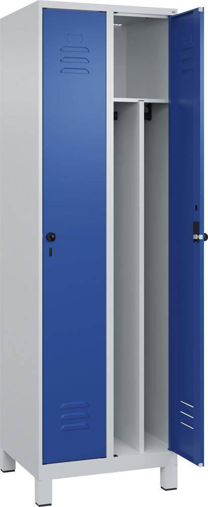 Gard.-Schrank TW CLASSIC B600xT500xH1950 mm RAL 7035/5010, 2 Abteile mit 100 mm hohen Füßen - Artikel: 7830373712