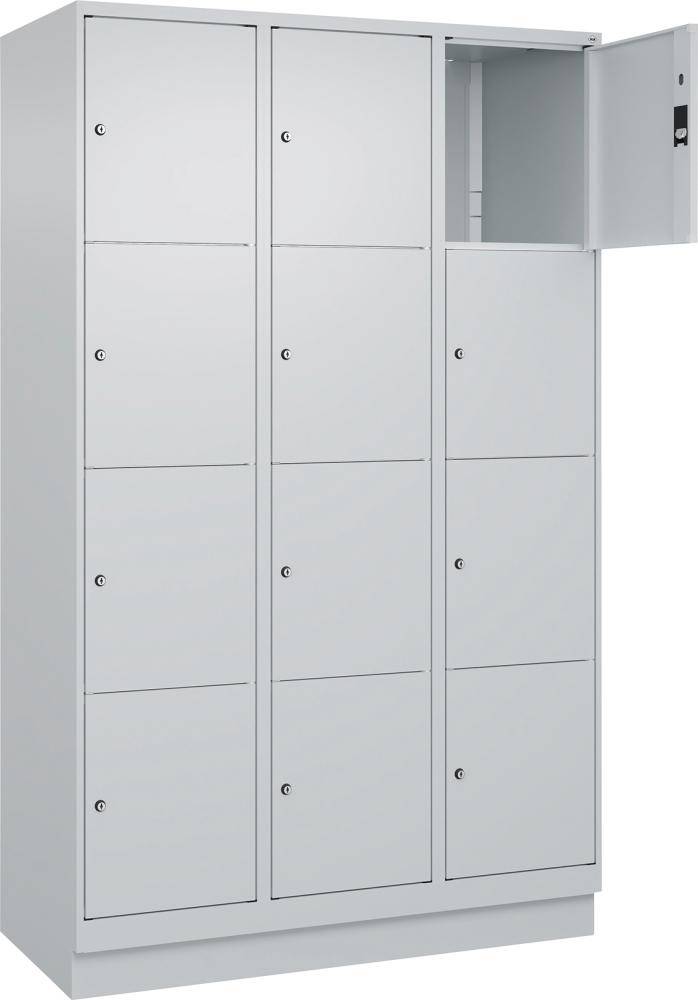 Fächerschrank CLASSIC B1200xT500xH1950 mm RAL 7035/7035, 3x4 Fächermit 100 mm hohem Sockel - Artikel: 7830373145