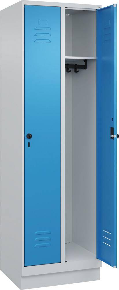 Garderobenschrank CLASSICB600xT500xH1950 mm RAL 7035/5012, 2 Abteile mit 100 mm hohem Sockel - Artikel: 7830372662