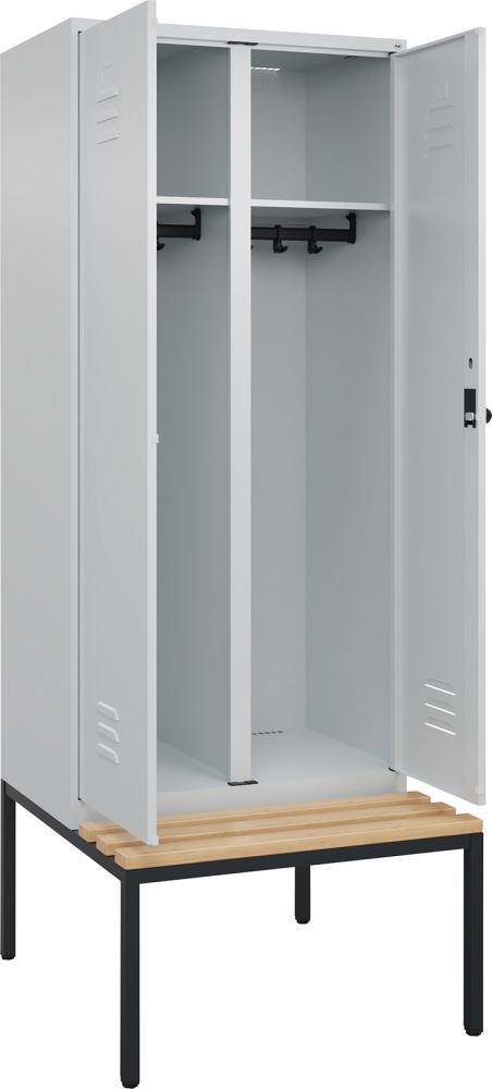 S/W-Gard.-Schrank CLASSICB800xT500xH2120 mm RAL 7035/7035, 2 Abteile mit untergeb. Sitzbank - Artikel: 7830373581