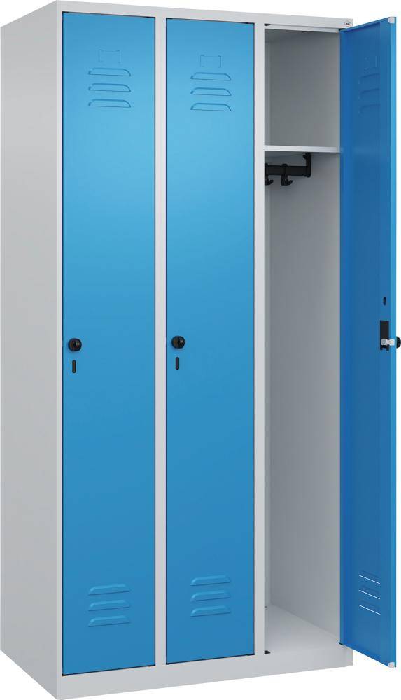 Garderobenschrank CLASSICB900xT500xH1850 mm RAL 7035/5012, 3 Abteile bodenstehend - Artikel: 7830951039