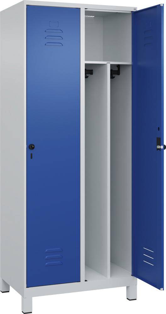 Gard.-Schrank TW CLASSIC B800xT500xH1950 mm RAL 7035/5010, 2 Abteile mit 100 mm hohen Füßen - Artikel: 7830373713