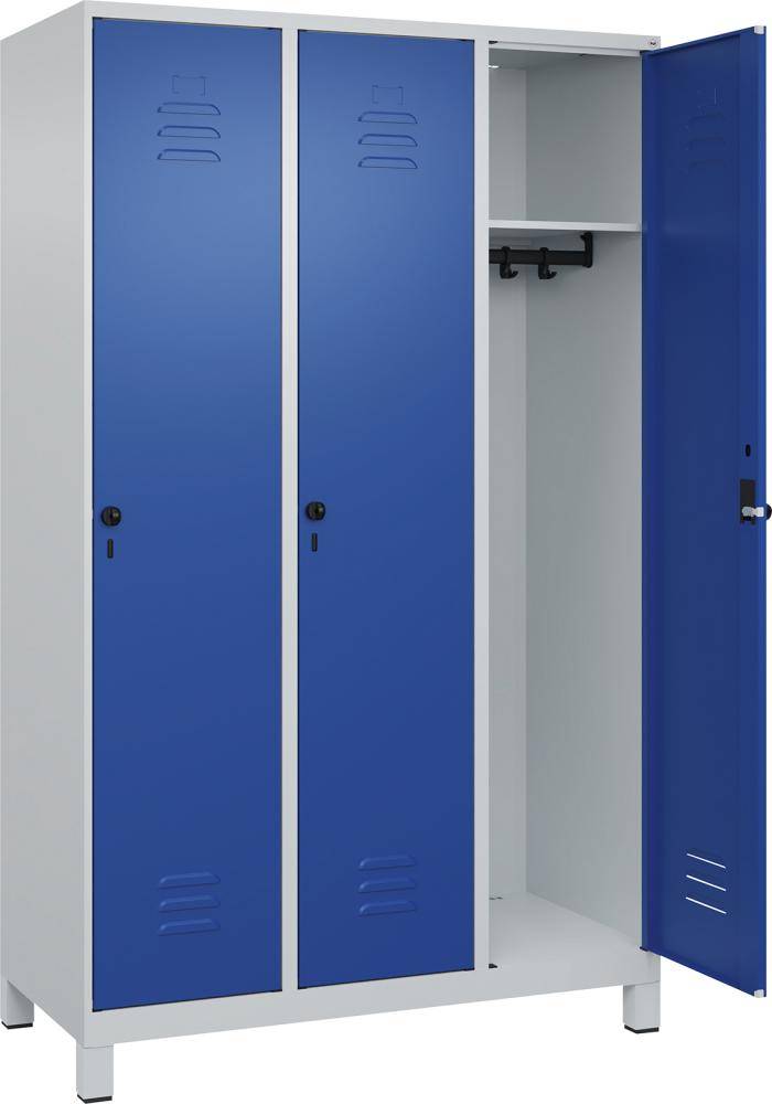 Garderobenschrank CLASSICB1200xT500xH1950 mm RAL 7035/5010, 3 Abteile mit 100 mm hohen Füßen - Artikel: 7830372615