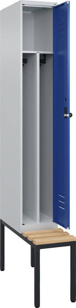 Gard.-Schrank TW CLASSIC B300xT500xH2120 mm RAL 7035/5010, 1 Abteil mit untergeb. Sitzbank - Artikel: 7830373790