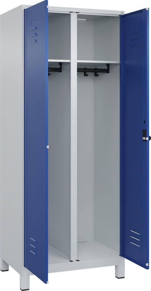 S/W-Gard.-Schrank CLASSICB800xT500xH1950 mm RAL 7035/5010, 2 Abteile mit 100 mm hohen Füßen - Artikel: 7830373511