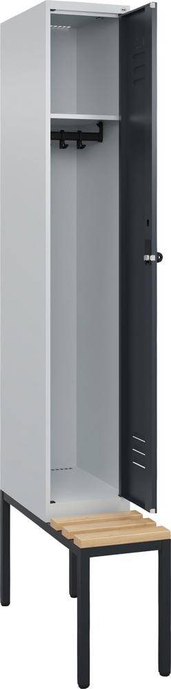Garderobenschrank CLASSICB300xT500xH2120 mm RAL 7035/7016, 1 Abteil mit untergeb. Sitzbank - Artikel: 7830372710
