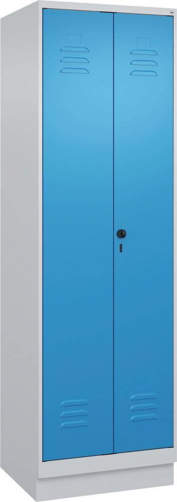 Raumpflege-Schr. CLASSIC B600xT500xH1950 mm RAL 7035/5012, 2 Abteile mit 100 mm hohem Sockel - Artikel: 7830373962