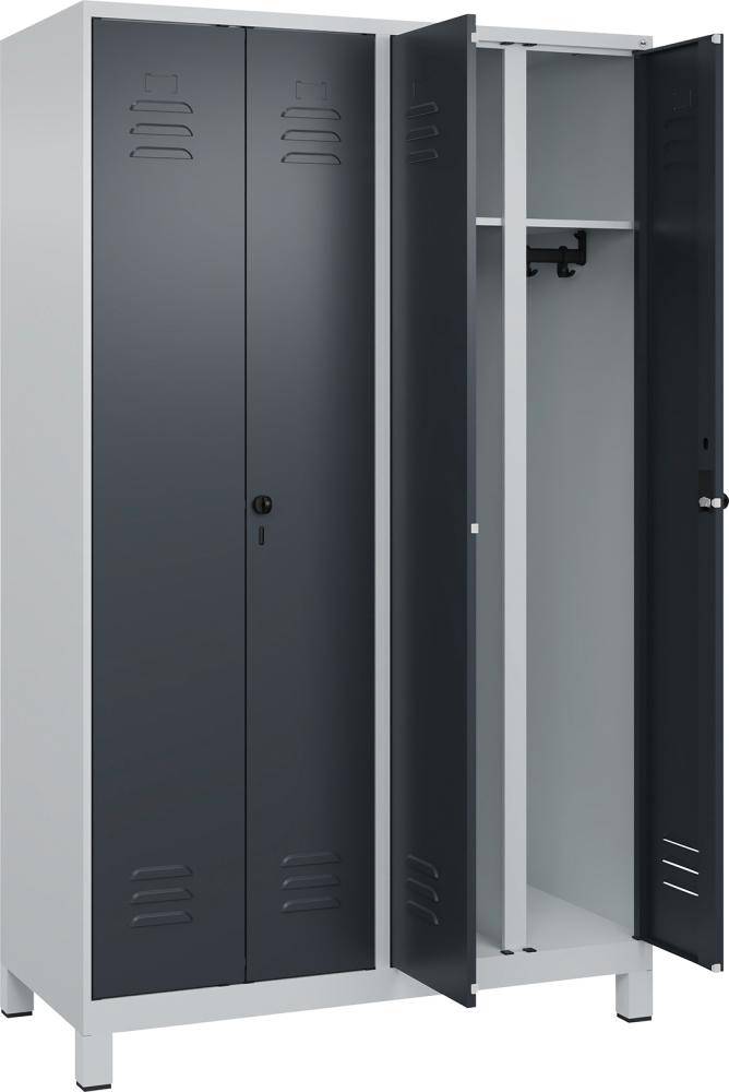 S/W-Gard.-Schrank CLASSICB1200xT500xH1950 mm RAL 7035/7016, 4 Abteile mit 100 mm hohen Füßen - Artikel: 7830373532