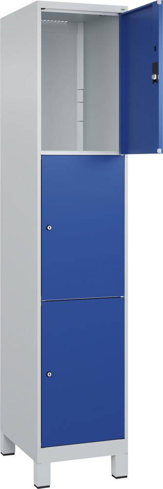Fächerschrank CLASSIC B400xT500xH1950 mm RAL 7035/5010, 1x3 Fächermit 100 mm hohen Füßen - Artikel: 7830372911