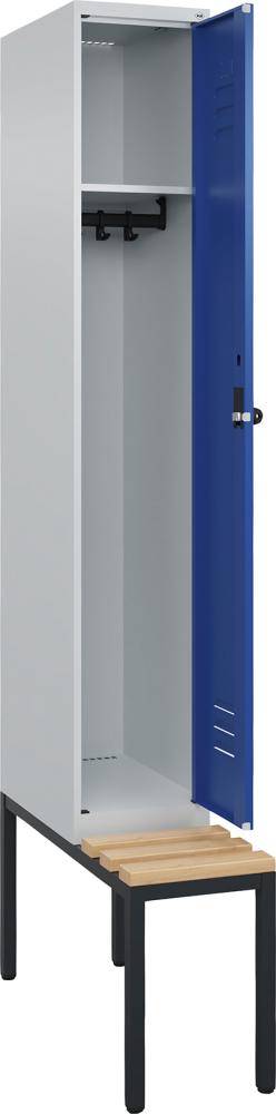 Garderobenschrank CLASSICB300xT500xH2120 mm RAL 7035/5010, 1 Abteil mit untergeb. Sitzbank - Artikel: 7830372690