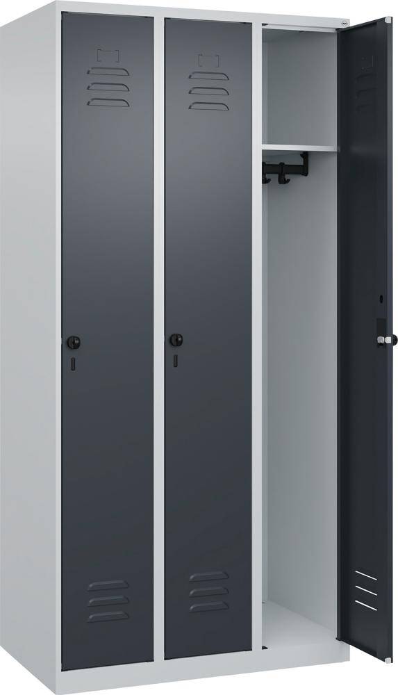Garderobenschrank CLASSICB900xT500xH1850 mm RAL 7035/7016, 3 Abteile bodenstehend - Artikel: 7830951046