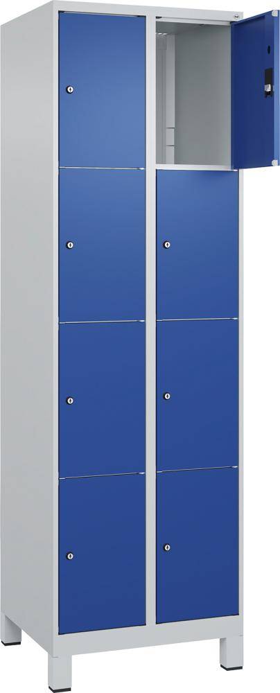 Fächerschrank CLASSIC B600xT500xH1950 mm RAL 7035/5010, 2x4 Fächermit 100 mm hohen Füßen - Artikel: 7830372952