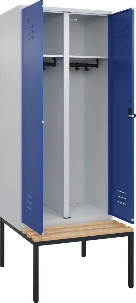 S/W-Gard.-Schrank CLASSICB800xT500xH2120 mm RAL 7035/5010, 2 Abteile mit untergeb. Sitzbank - Artikel: 7830373591