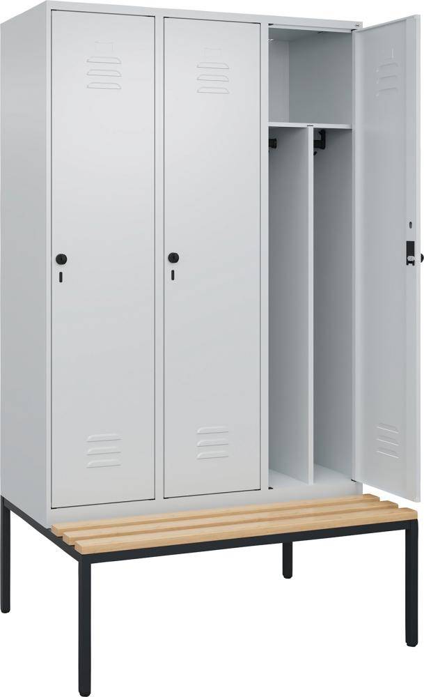 Gard.-Schrank TW CLASSIC B1200xT500xH2120 mm RAL 7035/7035, 3 Abteile mit untergeb. Sitzbank - Artikel: 7830373785