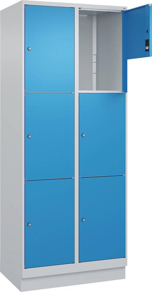 Fächerschrank CLASSIC B800xT500xH1950 mm RAL 7035/5012, 2x3 Fächermit 100 mm hohem Sockel - Artikel: 7830373123
