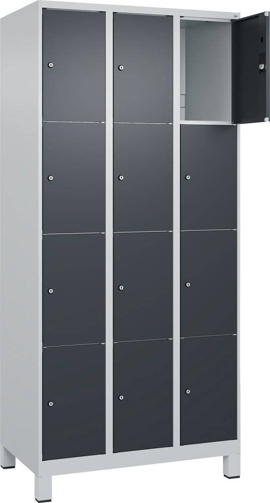 Fächerschrank CLASSIC B900xT500xH1950 mm RAL 7035/7016, 3x4 Fächermit 100 mm hohen Füßen - Artikel: 7830372974