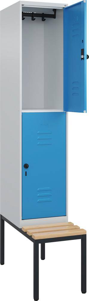 Doppelst. Schrank CLASSICB400xT500xH2120 mm RAL 7035/5012, 1x2Abteilemit untergeb. Sitzbank - Artikel: 7830373401