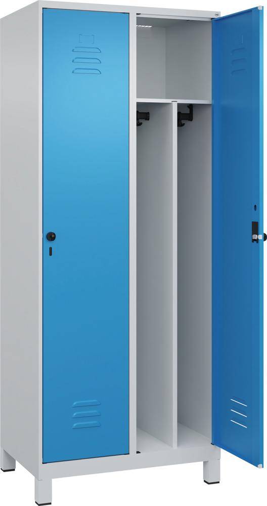 Gard.-Schrank TW CLASSIC B800xT500xH1950 mm RAL 7035/5012, 2 Abteile mit 100 mm hohen Füßen - Artikel: 7830373723