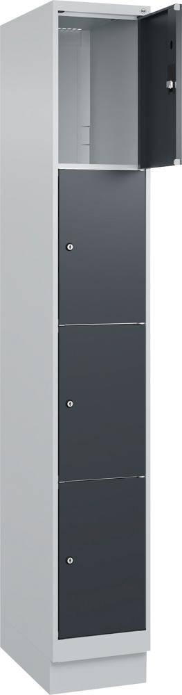 Fächerschrank CLASSIC B300xT500xH1950 mm RAL 7035/7016, 1x4 Fächermit 100 mm hohem Sockel - Artikel: 7830373170
