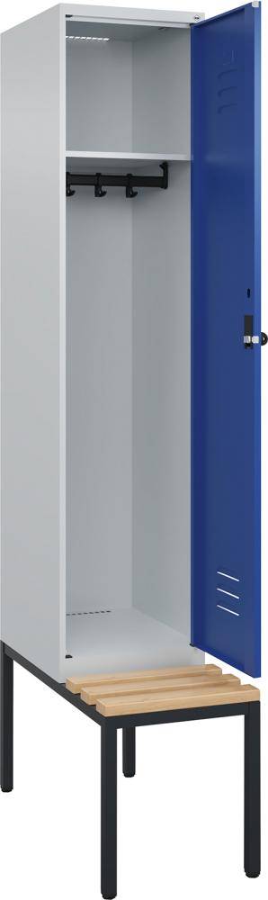 Garderobenschrank CLASSICB400xT500xH2120 mm RAL 7035/5010, 1 Abteil mit untergeb. Sitzbank - Artikel: 7830372691