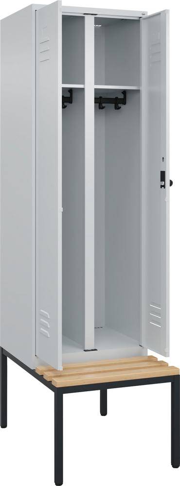 S/W-Gard.-Schrank CLASSICB600xT500xH2120 mm RAL 7035/7035, 2 Abteile mit untergeb. Sitzbank - Artikel: 7830373580