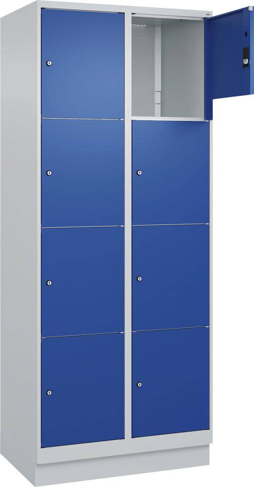 Fächerschrank CLASSIC B800xT500xH1950 mm RAL 7035/5010, 2x4 Fächermit 100 mm hohem Sockel - Artikel: 7830373153