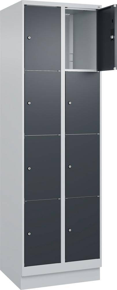 Fächerschrank CLASSIC B600xT500xH1950 mm RAL 7035/7016, 2x4 Fächermit 100 mm hohem Sockel - Artikel: 7830373172