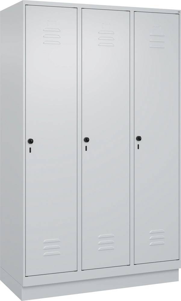 Gard.-Schrank TW CLASSIC B1200xT500xH1950 mm RAL 7035/7035, 3 Abteile mit 100 mm hohem Sockel - Artikel: 7830373745