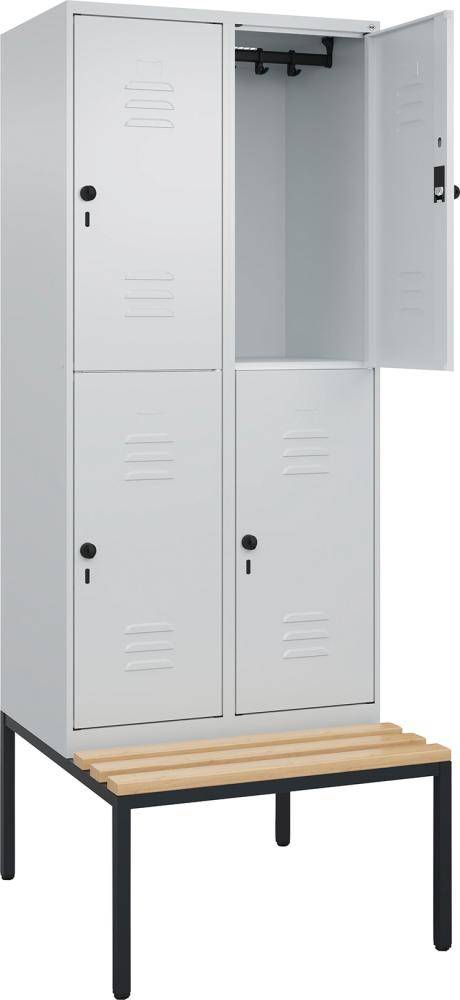 Doppelst. Schrank CLASSICB800xT500xH2120 mm RAL 7035/7035, 2x2Abteilemit untergeb. Sitzbank - Artikel: 7830373383