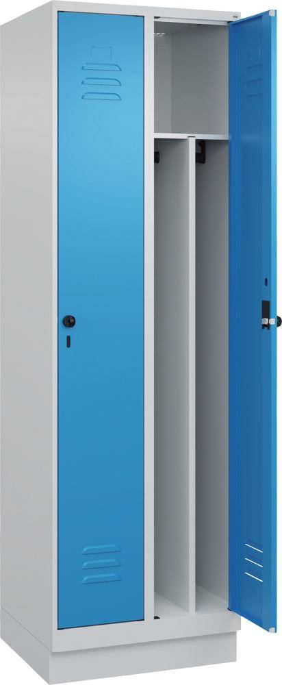 Gard.-Schrank TW CLASSIC B600xT500xH1950 mm RAL 7035/5012, 2 Abteile mit 100 mm hohem Sockel - Artikel: 7830373762