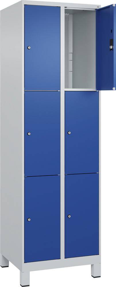 Fächerschrank CLASSIC B600xT500xH1950 mm RAL 7035/5010, 2x3 Fächermit 100 mm hohen Füßen - Artikel: 7830372912