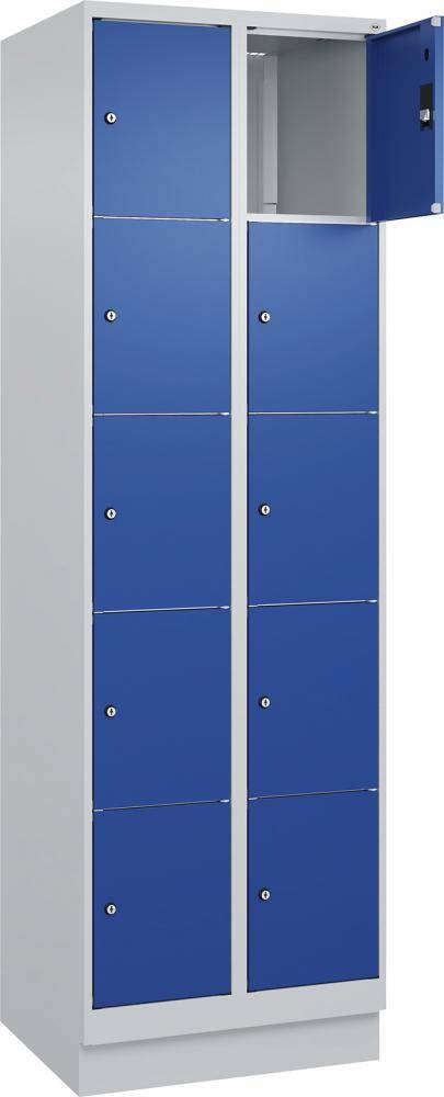 Fächerschrank CLASSIC B600xT500xH1950 mm RAL 7035/5010, 2x5 Fächermit 100 mm hohem Sockel - Artikel: 7830373192