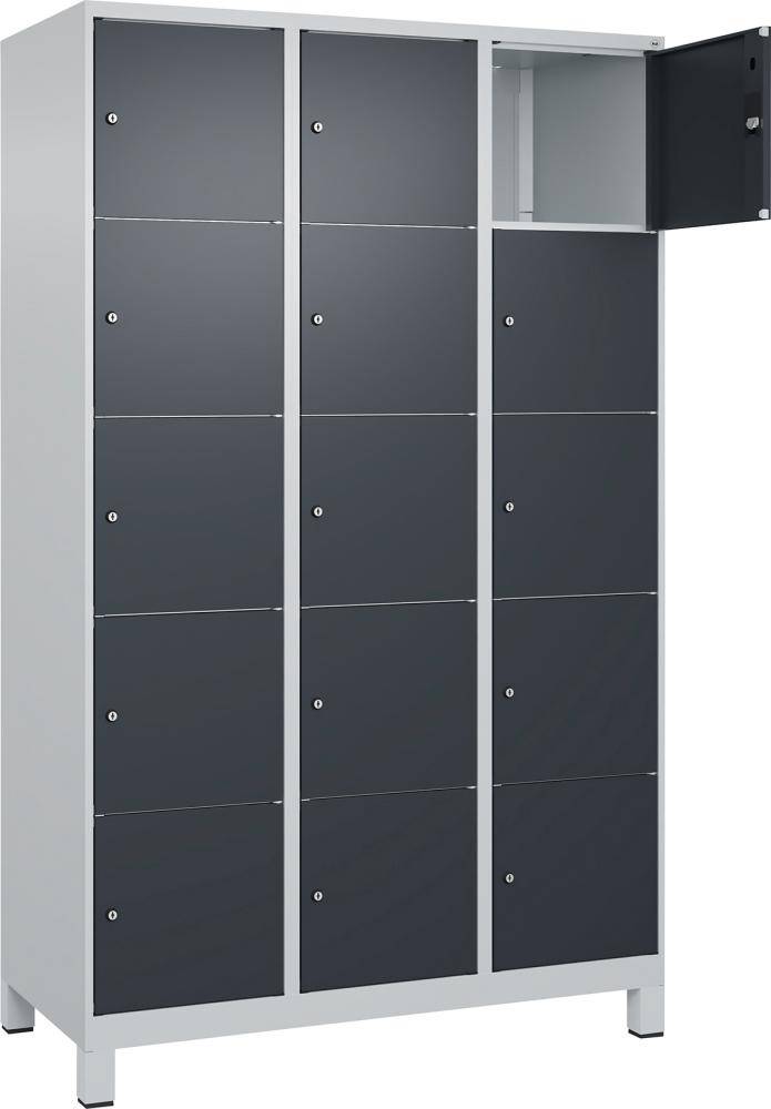 Fächerschrank CLASSIC B1200xT500xH1950 mm RAL 7035/7016, 3x5 Fächermit 100 mm hohen Füßen - Artikel: 7830373015