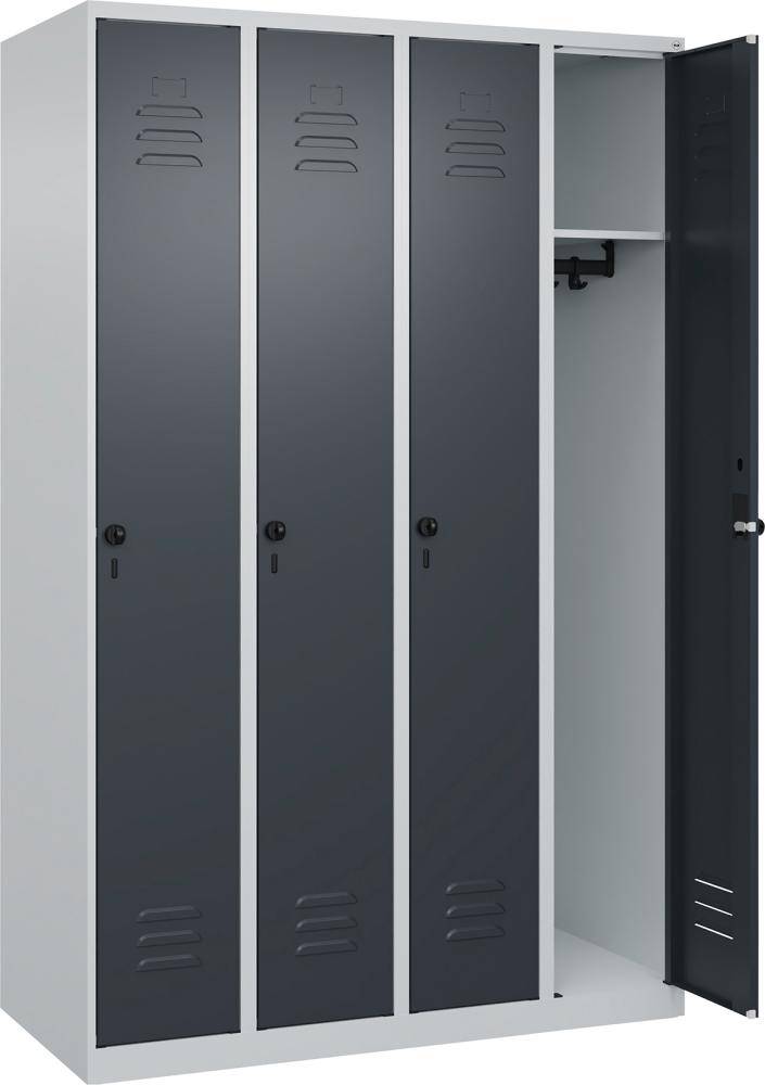 Garderobenschrank CLASSICB1200xT500xH1850 mm RAL 7035/7016, 4 Abteile bodenstehend - Artikel: 7830951048