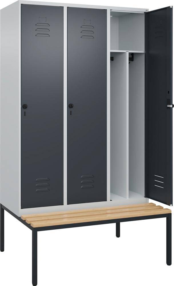 Gard.-Schrank TW CLASSIC B1200xT500xH2120 mm RAL 7035/7016, 3 Abteile mit untergeb. Sitzbank - Artikel: 7830373815
