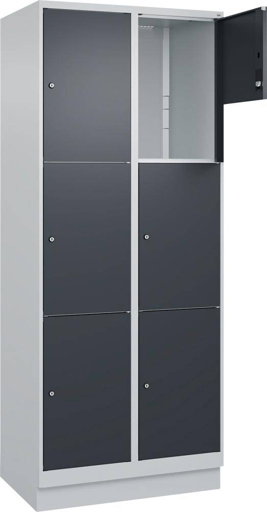Fächerschrank CLASSIC B800xT500xH1950 mm RAL 7035/7016, 2x3 Fächermit 100 mm hohem Sockel - Artikel: 7830373133
